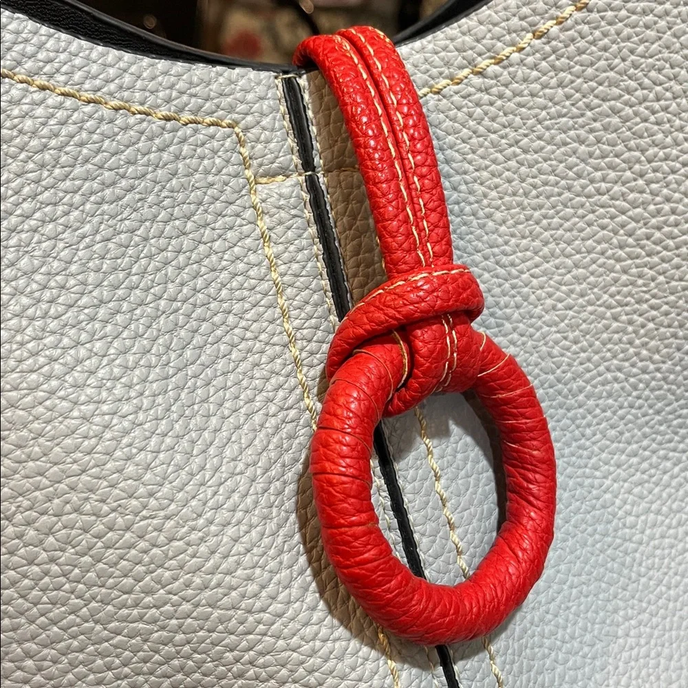 2 IN ONE BAG PEBBLED VEGAN LEATHER HOBO BAG AND MATCHING POUCH TWO TONE GRAY RED